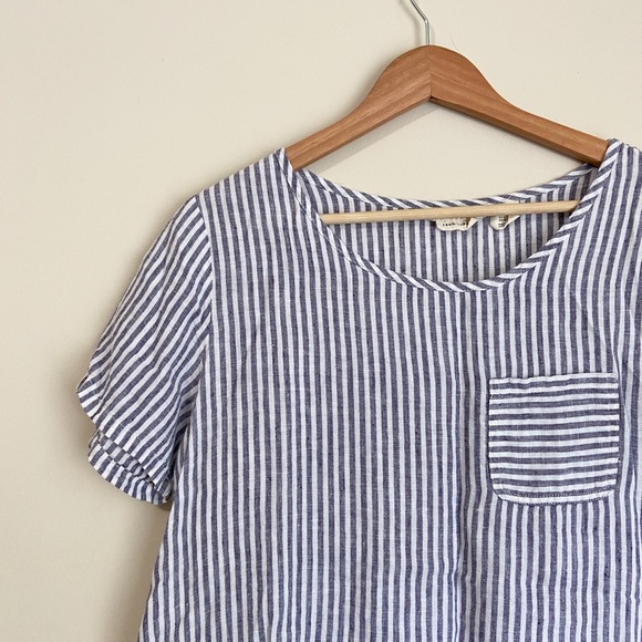 Christian Siriano Linen Blue and White Boxy Blouse - Picture 2 of 5